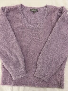 Marled Lavender Fuzzy Scoopneck Sweater - Women